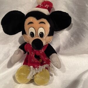 Vintage Disneyland Mickey Mouse Plush Stuffed Animal W/Scarf & Hat 10" Christmas